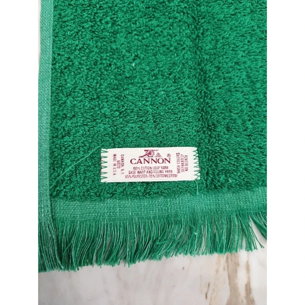 Two Vintage Cannon USA Embroidered Christmas Hand Towels Cotton Terry Fringe